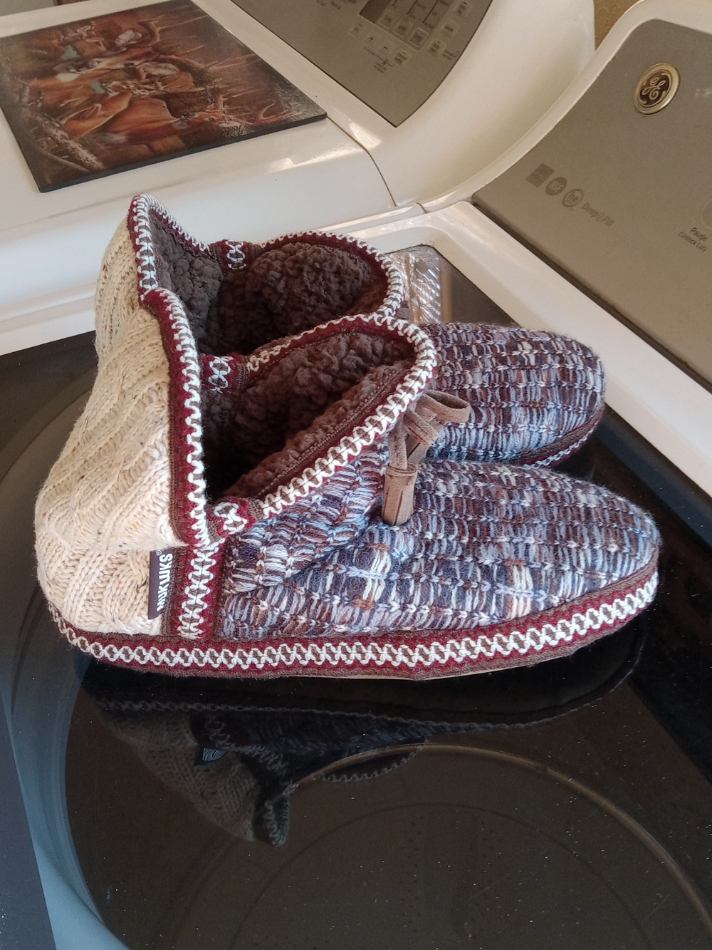 Muk Luks Knit Slipper Booties in Cream, Brown & Burgundy